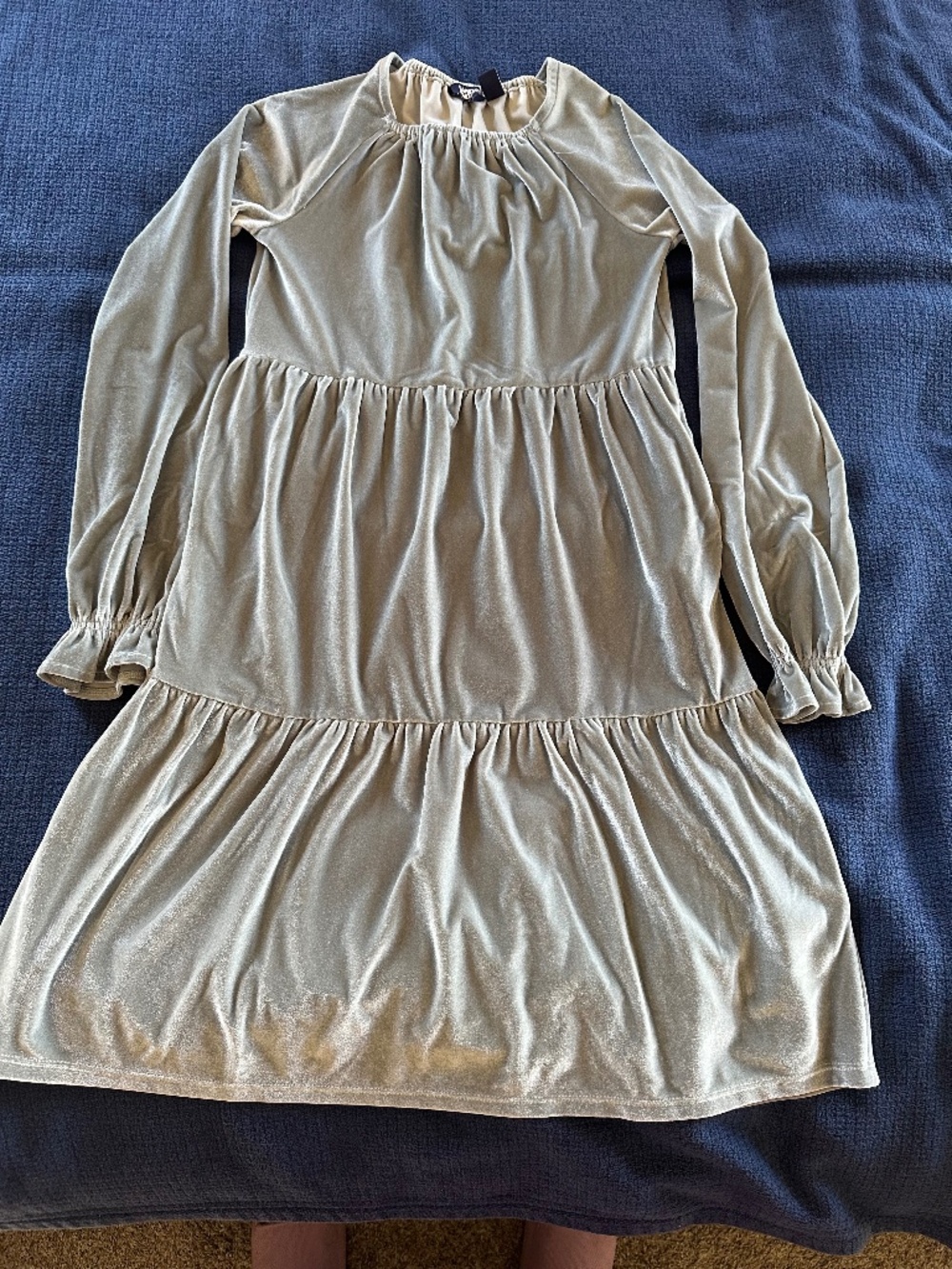 Lands’ End Velvet tiered midi dress in Silver